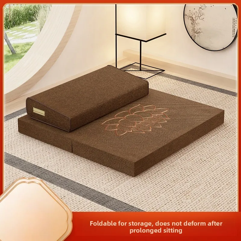 Meditation Mat Yoga Equipment Cushion Pupil Kneeling Buddha Worship Mat Thickened Folding Fabric Coconut Brown Meditation Mat