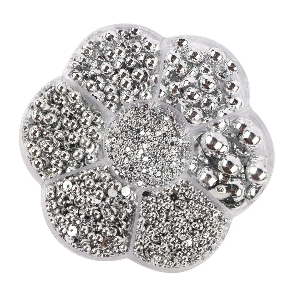 3100pcs 2/3/4/5/6/8/10mm Half Round ABS Pearl Beads Flatback Rhinestones For DIY Jewelry Nail Art Garment Decor Craft F0618