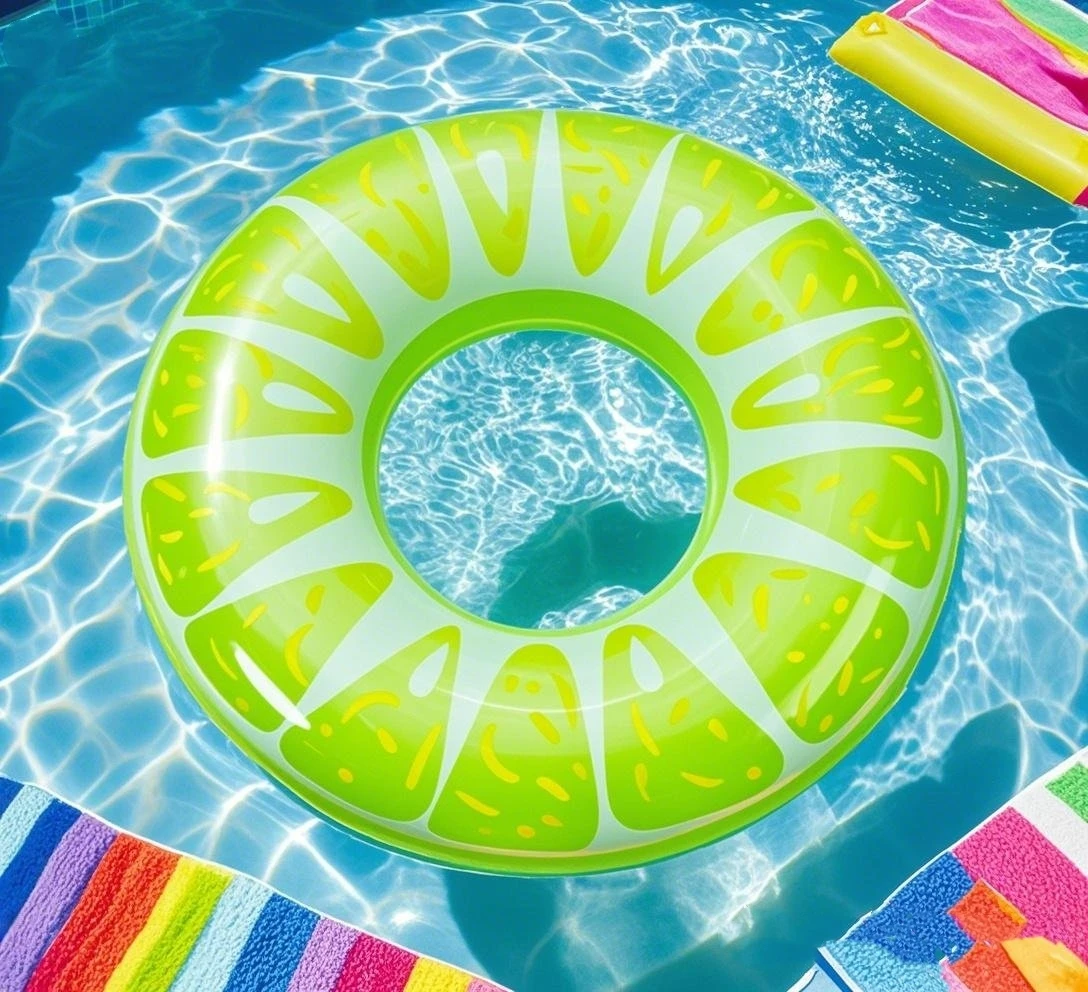 1pc 풍선 과일 테마 수영 반지, 귀여운 녹색 오렌지 모양 풀 플로트, 풀사이드 & 비치 플로팅 서클, 야외 레크리에이션