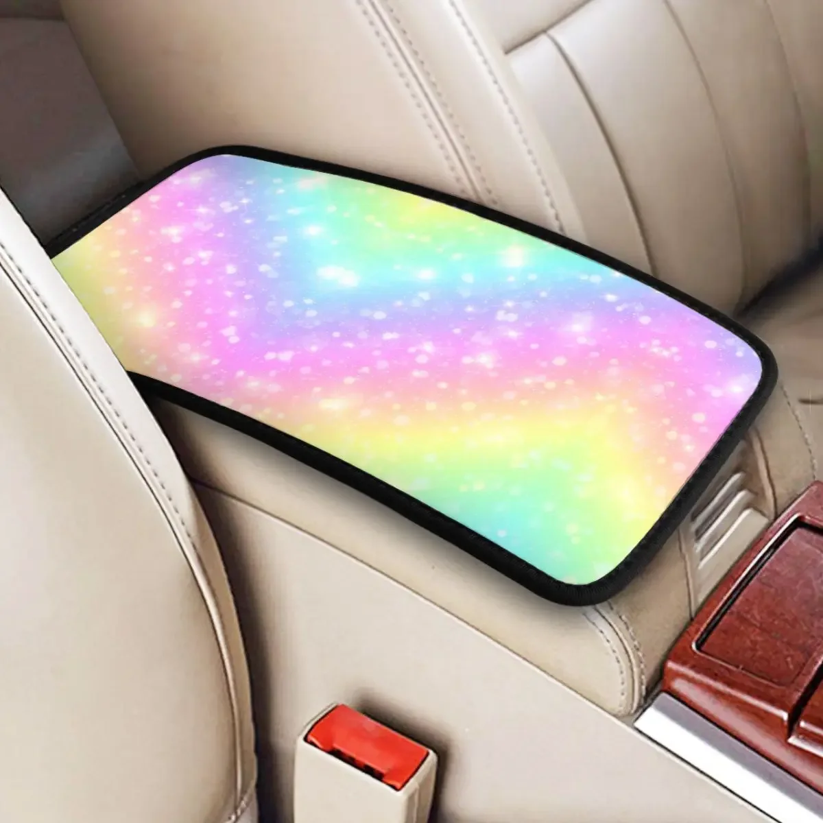 Car Armrest Cover Mat Iridescent Marble Center Console Cover Pad Pastel Aesthetic Storage Box Cover Auto Accessories Interior