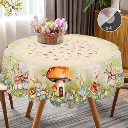 1 Easter Round Tablecloth, 5 Sizes Available, Easter Rabbit Mushroom Print Square Tablecloth, Edge Embossing Process, Easter Decoration, Spring Garden Tablecloth Decoration, Tablecloth for Daily Home Kitchen, Terrace Use