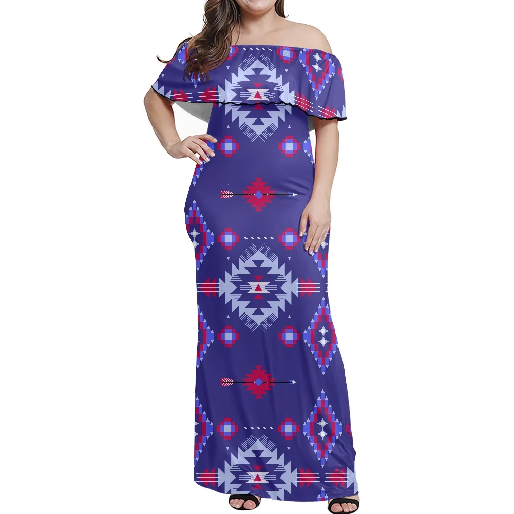 

Party Dresses Women Sexy Indian Pattern Print Style Plus Size 7XL Dress Ruffle Off Shoulder Bodycon Long Lady Elegant Dress