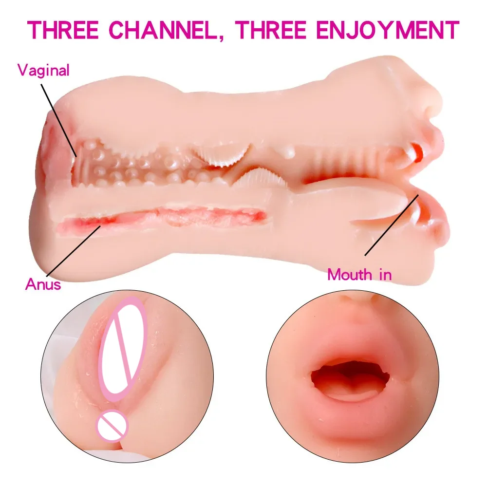 3 in 1 Male Masturbator Realistic Vagina Sex Toys For Men Pocket Pussy Anal Toys Mouth Vaginal Masturbation Adult Supplies