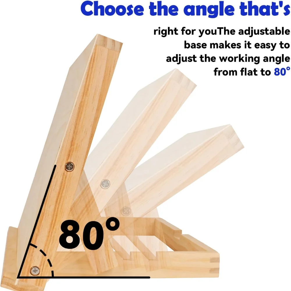 An Adjustable Wooden Easel – A Sturdy, Natural Wood Tabletop with An Adjustable Angle of 80°, Ergonomically Designed for Artists