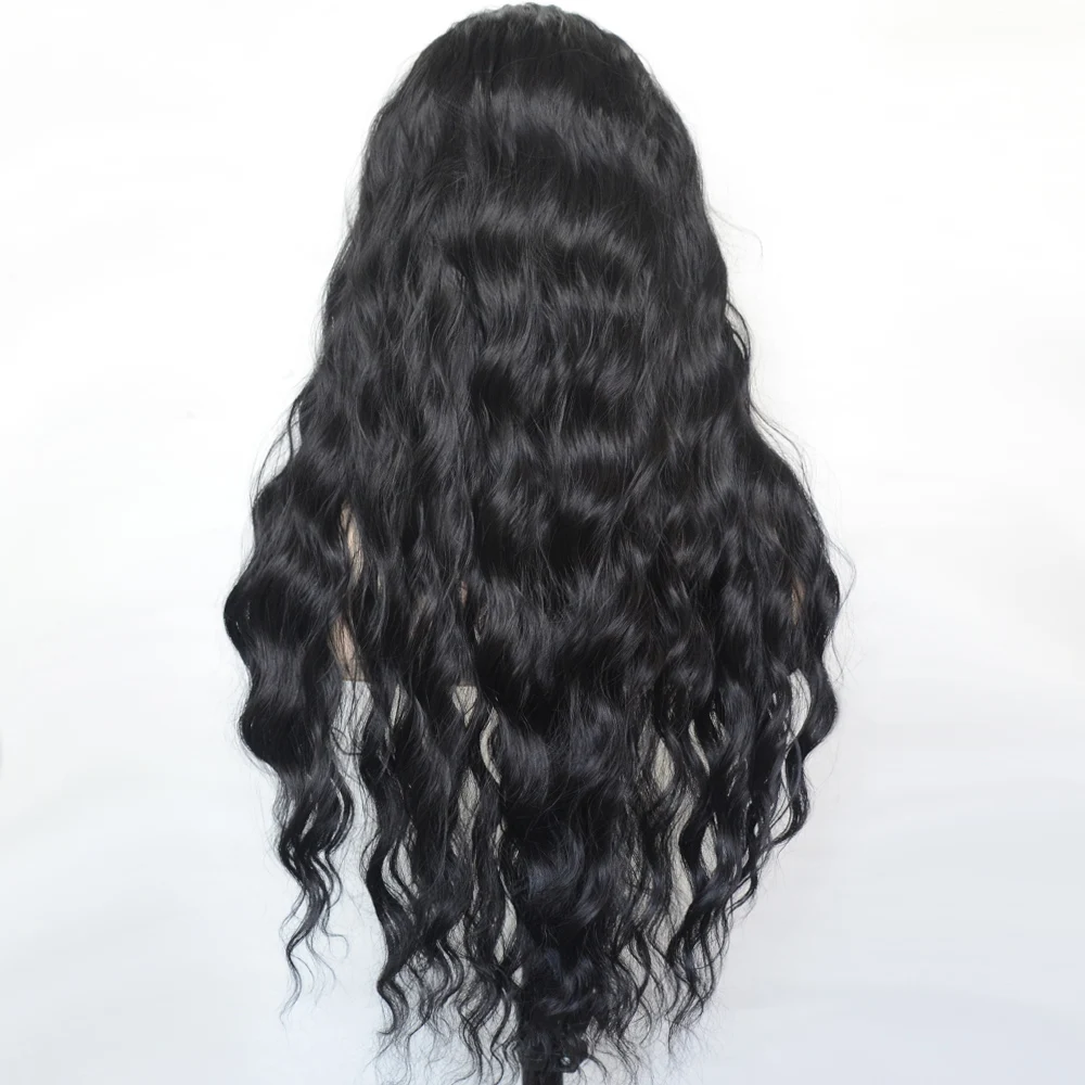 Vogue Queen 1B Natural Black Synthetic T Lace Front Wig Loose Curly Heat Resistant Fiber Daily Wear For Women