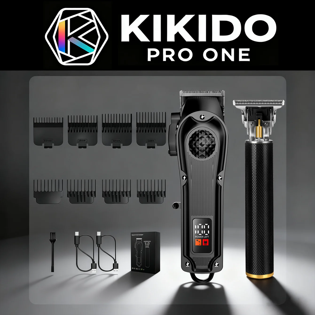 KIKIDO PRO ONE Electric Hair Clipper Pro Barber Kit - Cordless, Digital LCD, T-Blade, USB Rechargeable Hair Trimmer for Men