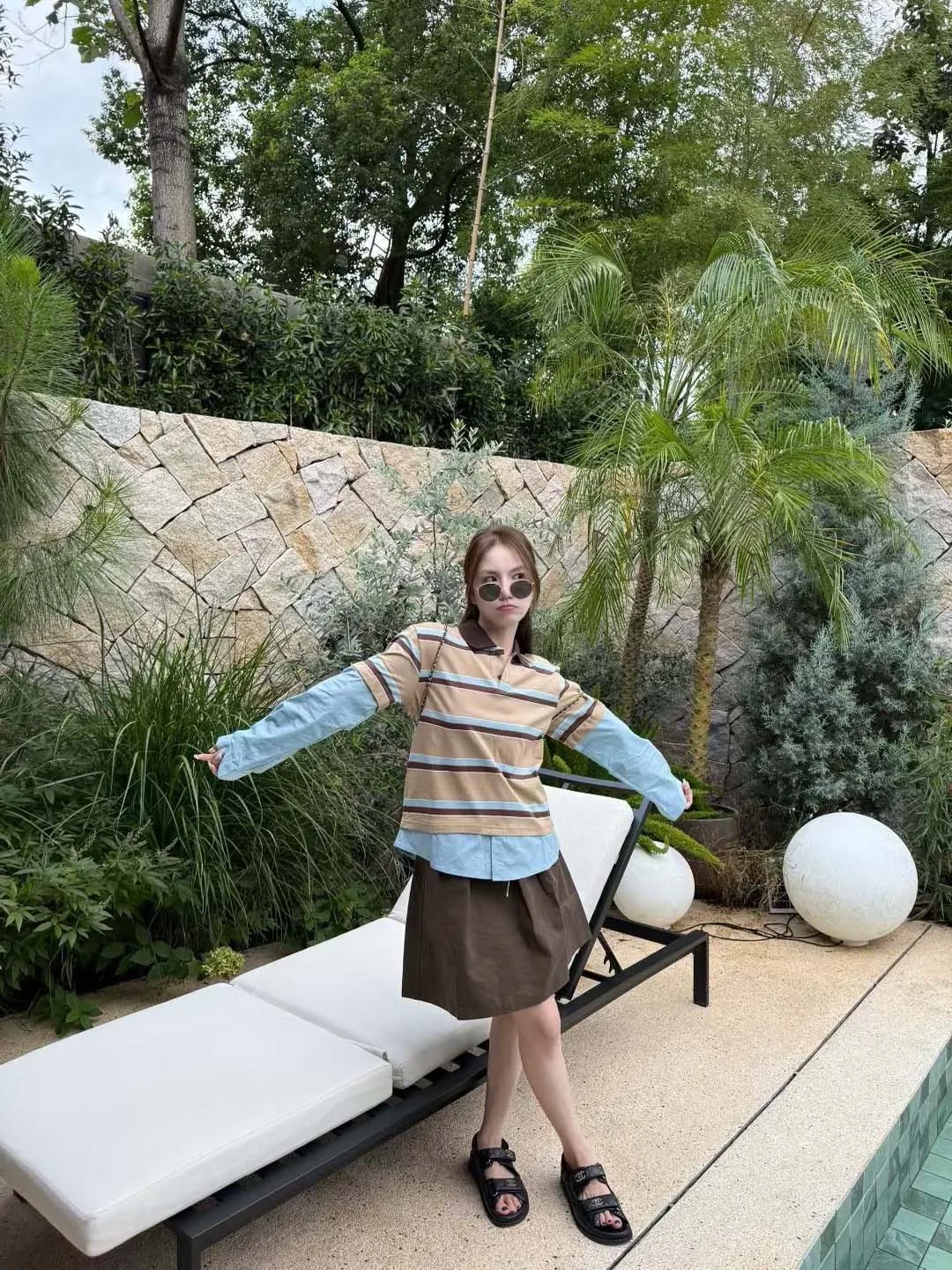 Casual Korean Style Striped Shirt T-Shirt Women's Spring Autumn New High-End Feel Patchwork Collar Blouse Girl's Loose Fit