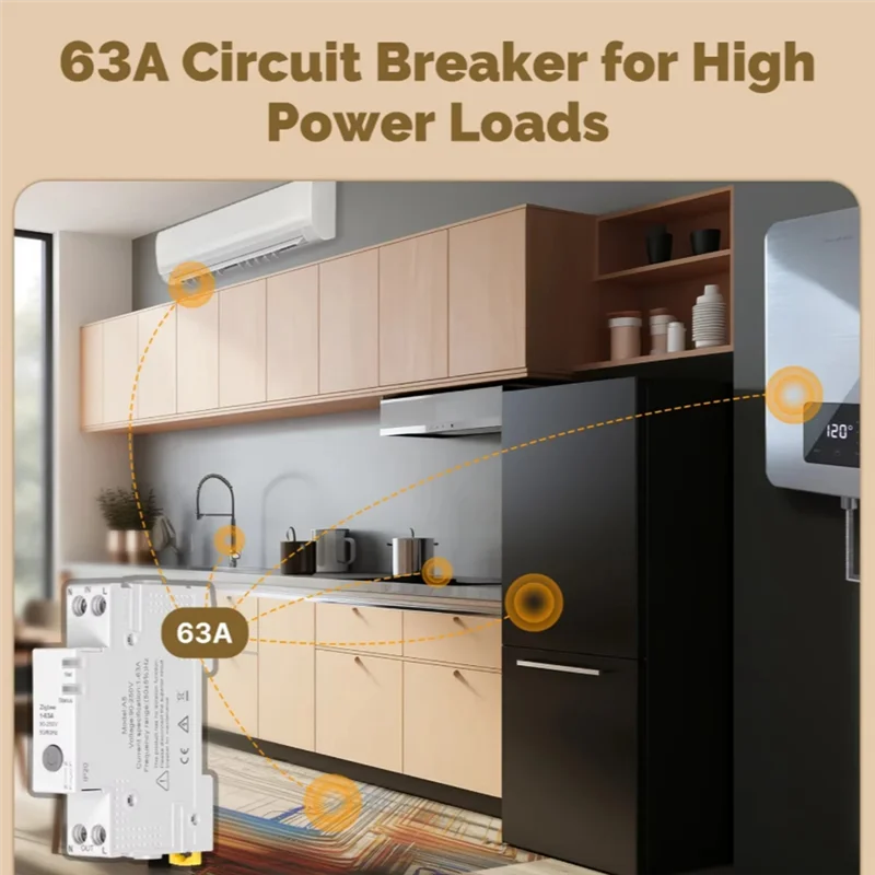 Tuya Zigbee Pemutus Sirkuit Pintar 63A Monitor Listrik Tahan Api Set Ambang Alarm Tahan Kontrol Aplikasi V0