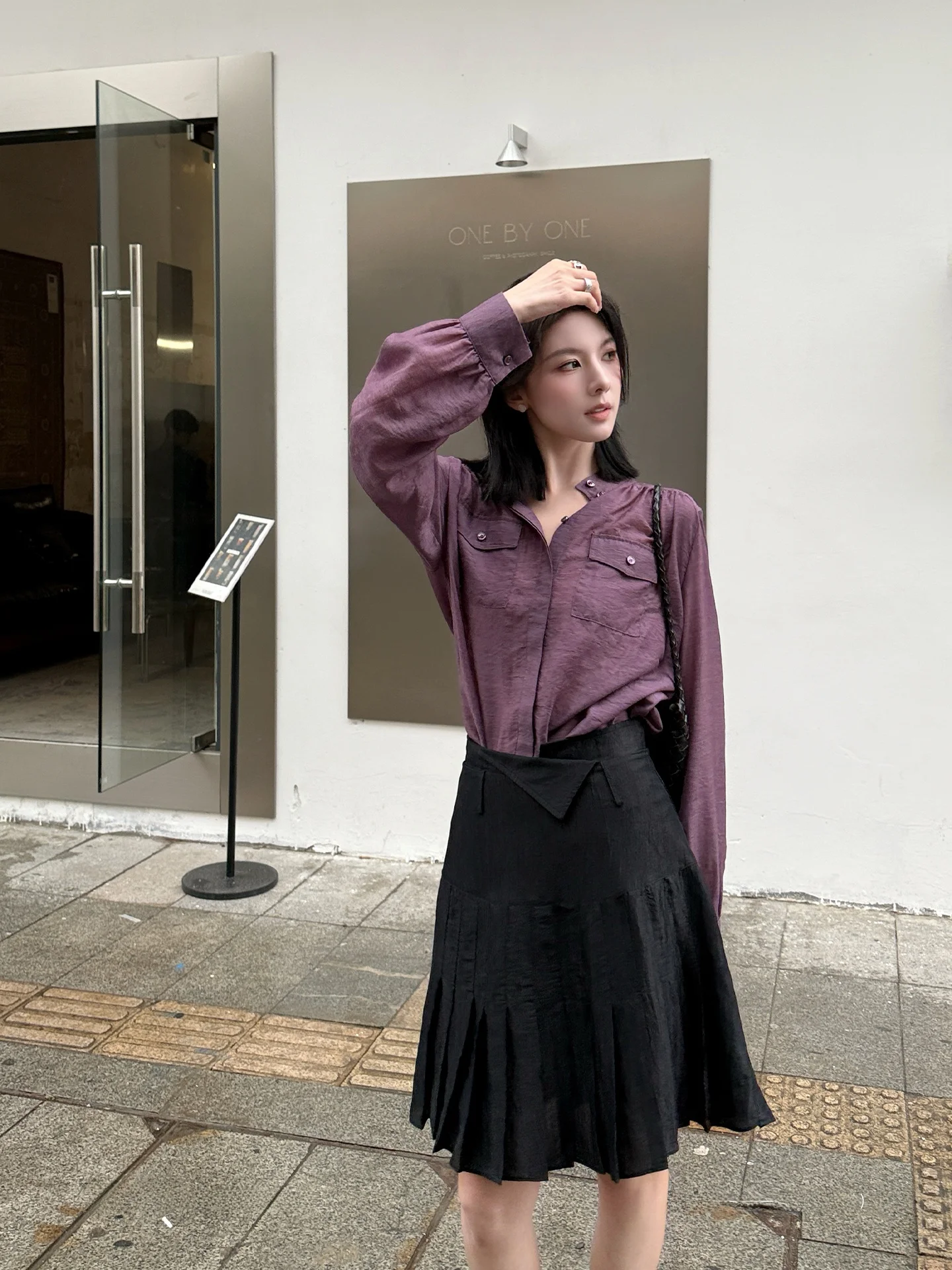 

Elegant Purple Long Sleeve Women's Shirt Qiang Wenda Chuan Casual Loose Fit Breathable Comfortable Korean Style Spring New Top