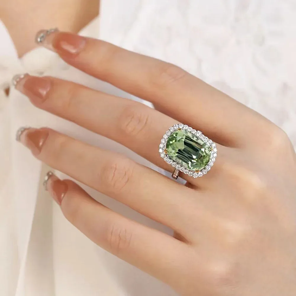 Luxusní 6ct peridot diamant prsten 100% opravdový 925 mincovní stříbro večírek svatební pás kroužky pro ženy muži příslib zásnuby šperků