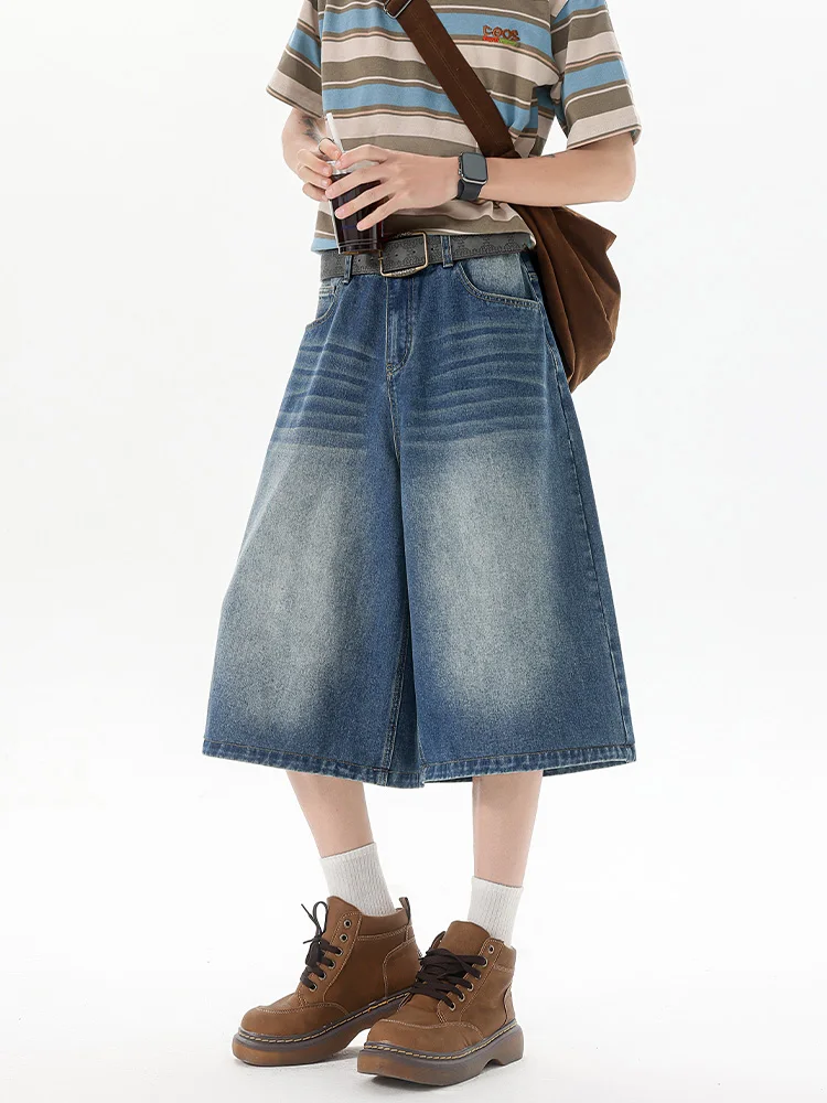 

Wassup Американские ретро джинсы с высокой талией Seven-Five Denim orts Мужчины Женщины Летние свободные широкие джинсы Повседневная одежда Хлопок Полиэстер B...