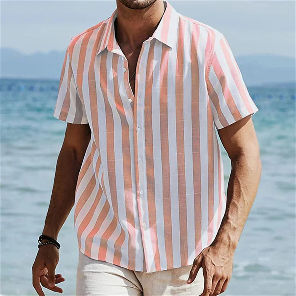 

Summer men's hot selling retro striped 3D printed short sleeved shirts for leisure vacation parties, high-quality men's clothing