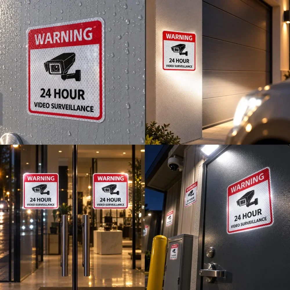 Self-Adhesive Warning PVC Reflective Security Warning Sign Decal Backing Waterproof Fade-Proof Clear Printed Pattern 1-10PCS