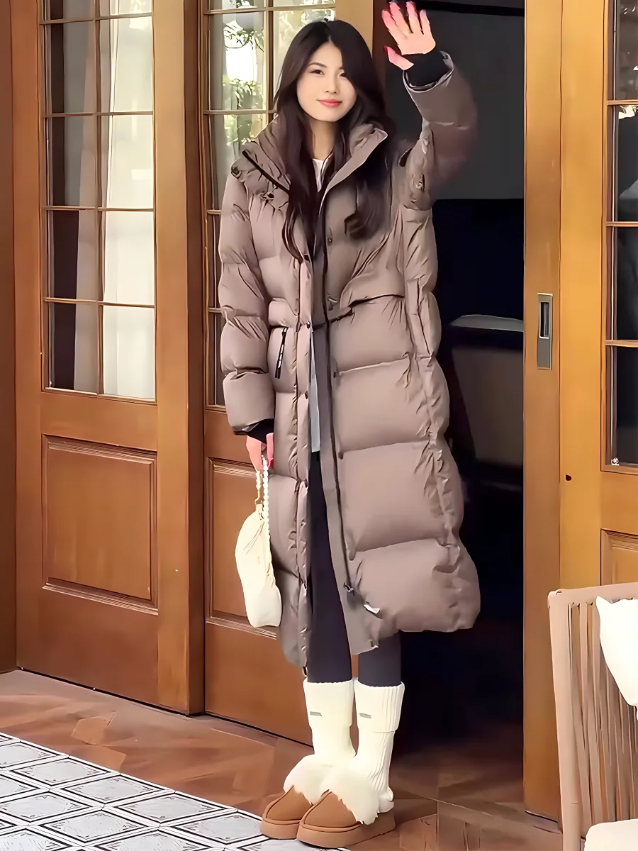 Faionable Casual High-End Bianco Du down Puffer Jaet Cappotto invernale da donna alla moda con cappuccio lungo colletto alla coreana