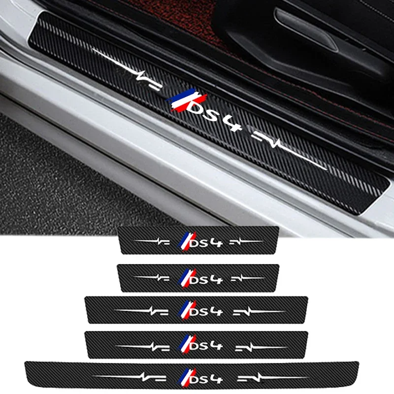 Carbon Fiber Car Side Door Threshold Stickers Protective Film for Citroen DS4 Badge Auto Tailgate Sill Decals Tape Pedal Guards