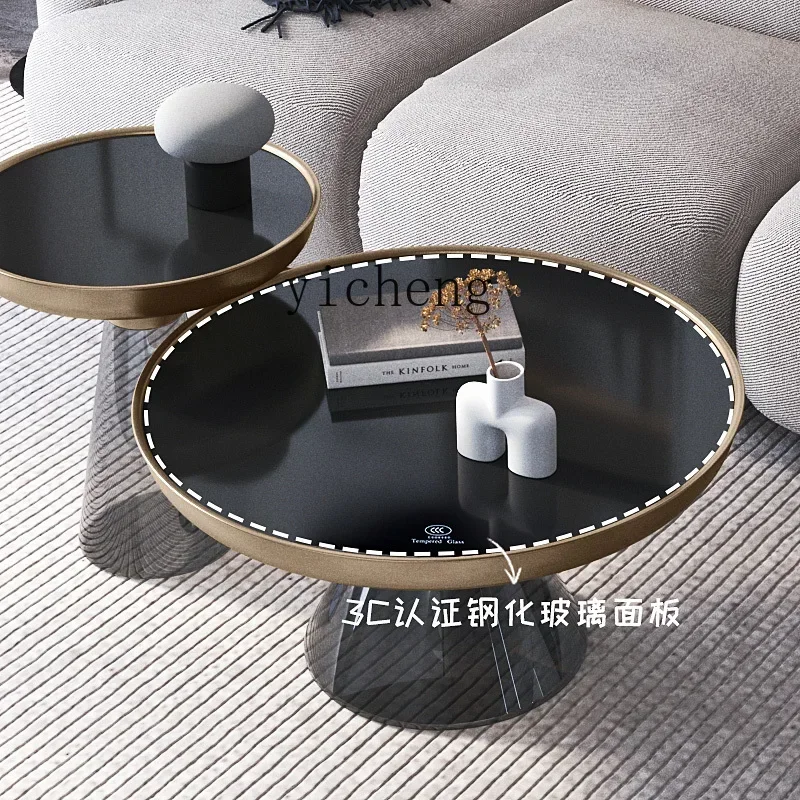 CJ-12 Corner Table Living Room Round Tempered Edge Table Modern Glass Small Apartment Coffee Table