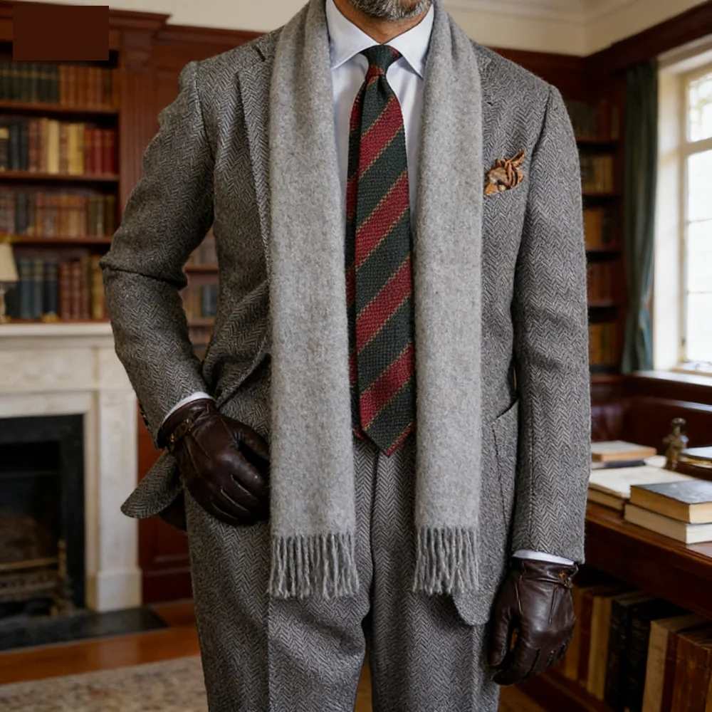 

Classic Three-Piece Men's Suit in Fish Scale Design with Blazer Vest And Woolen Trousers for Formal Activities