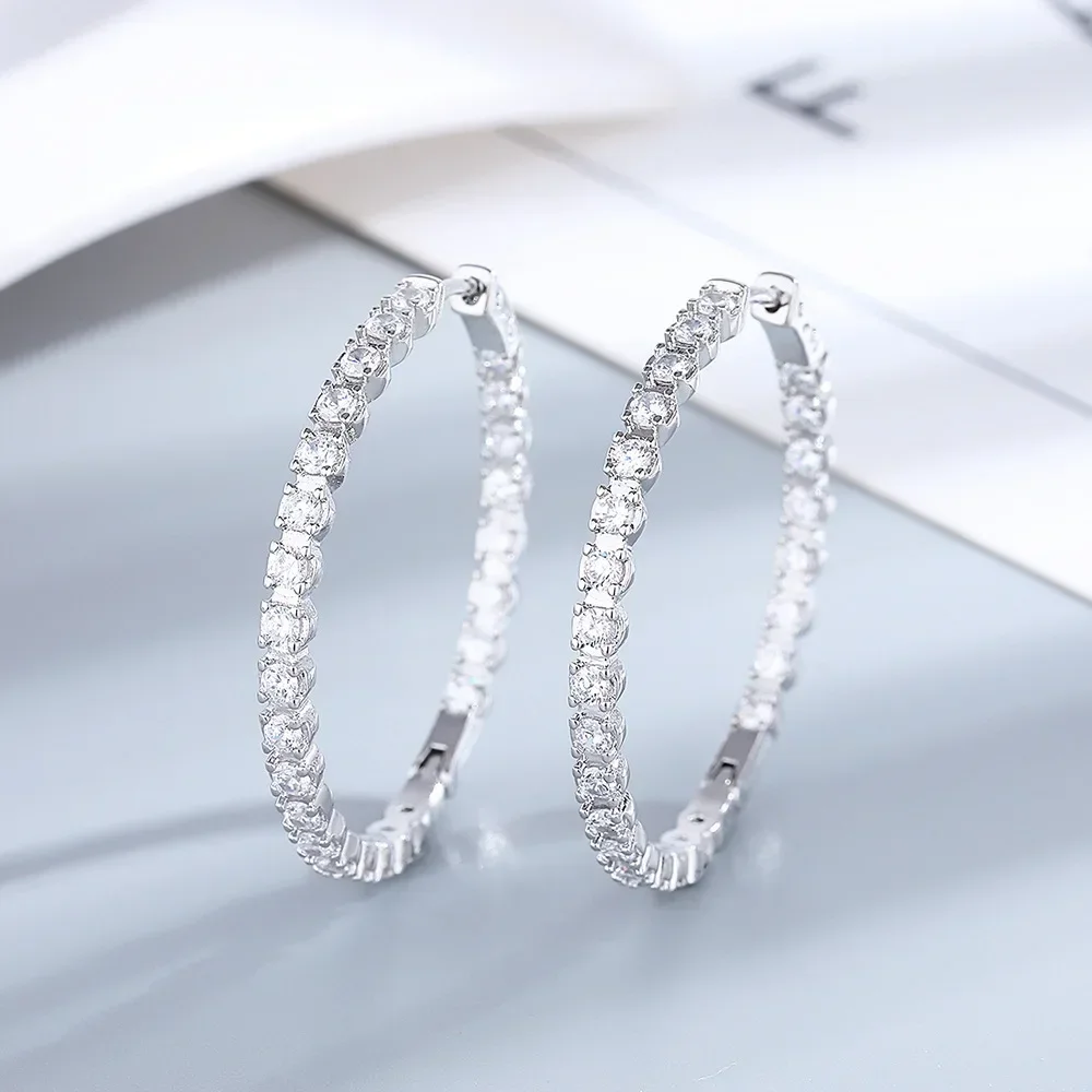 Luxury PT950 Platinum Girl Sparkling Hoop Earring, 2.88CT Nice Moissanite Diamond Earring for Women Fine Jewelry GRA Certified