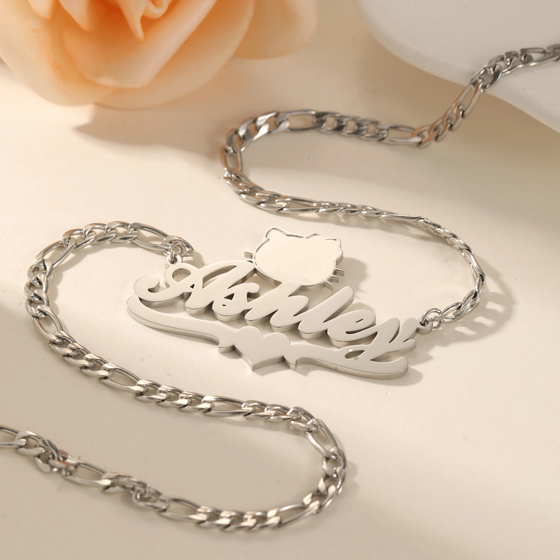 Dascusto 2026 جديد مخصص اسم قلادة شخصية الفولاذ المقاوم للصدأ القط قلادة المرأة مجوهرات هدية عيد لصديقة #2