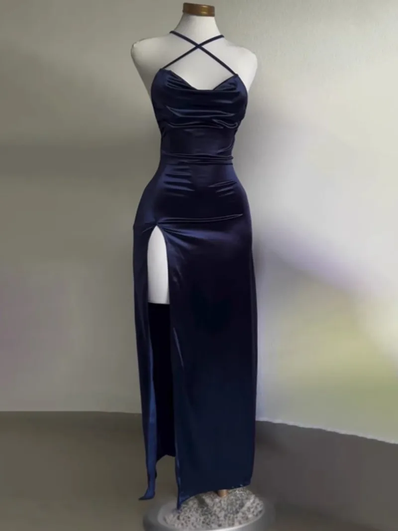 

Women Summer Sexy Bodycon Dress Lady Sexy Spaghetti Strap Sleeveless Robe Solid Color Party Dresses Y2k Backless Vestidos Платье