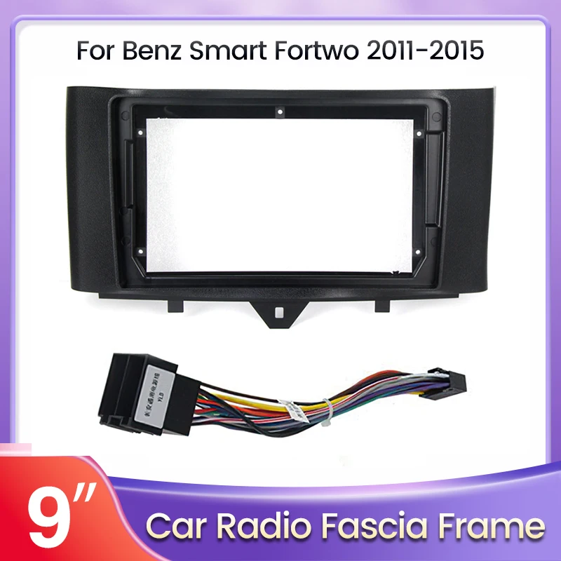 9-Zoll-Autoradio-Faszienrahmen für Mercedes Benz Smart Fortwo 2011–2015, DVD-Stereo-Armaturenbrett-Panel, Netzkabel, Canbus-Trim-Kit