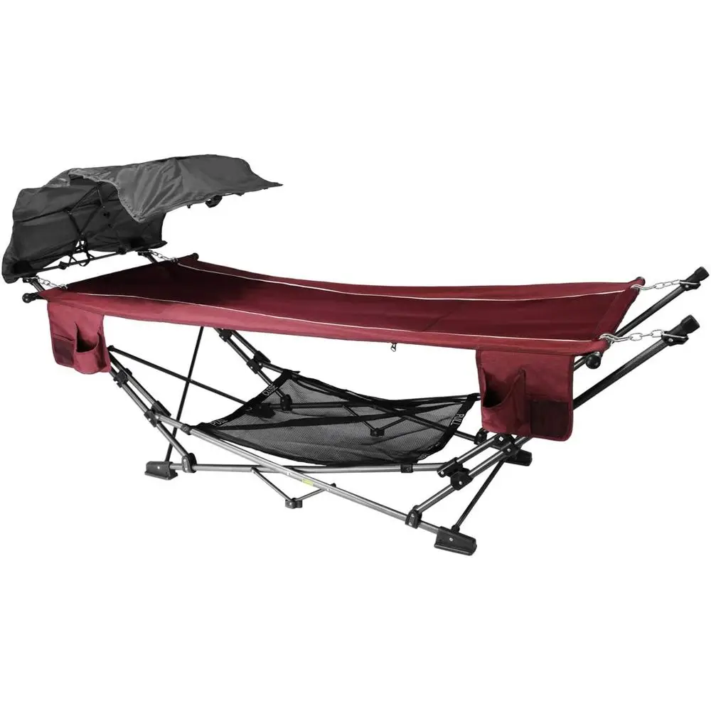 

Портативный складной металлический гамак с выдвижными боковыми карманами, идеально подходит для кемпинга, патио, отдыха на природе, красный (1 шт. в упаковке)