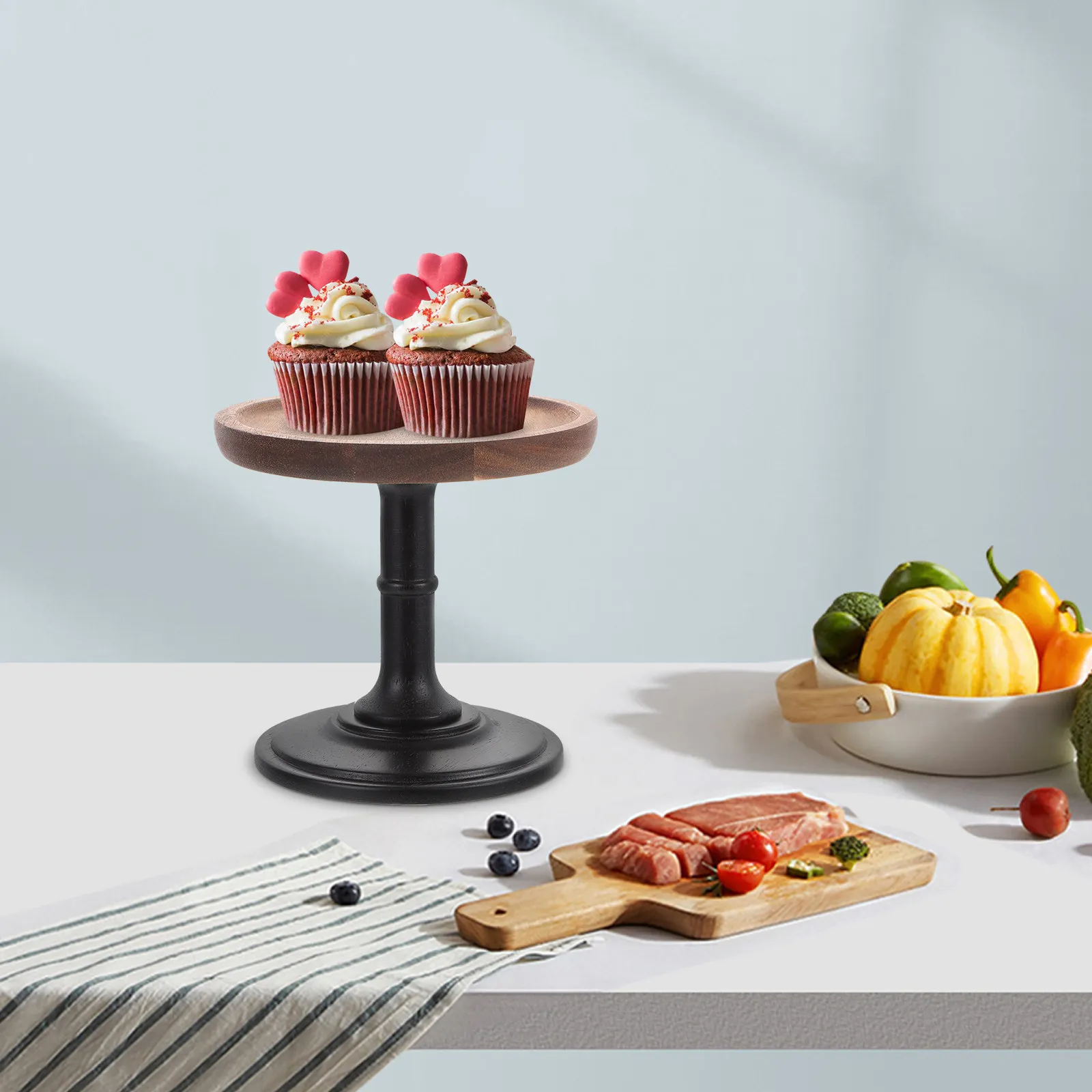 High Base Wooden Cake Stand Elegant Dessert Display Tray for Parties Banquets Restaurants Home Kitchens Fruit Cake Serving Plate - view 4