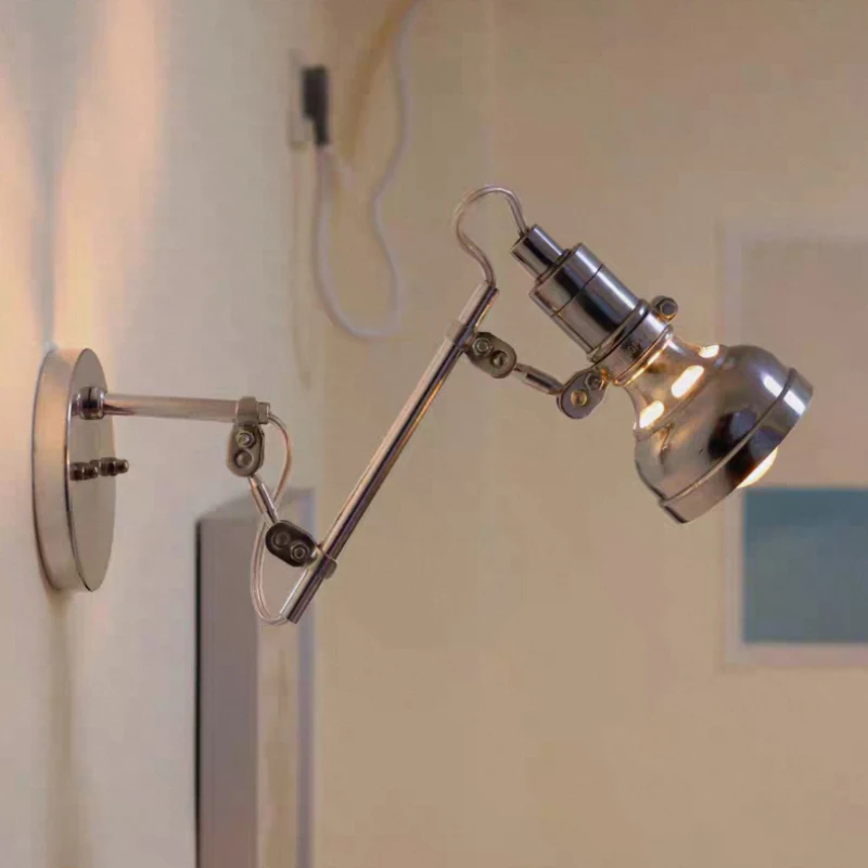 American Retro Electroplating Wrought Iron Rocker Arm LED Wall Lamps Bedroom Living Room Restaurant Restaurant 110-220V Sconces