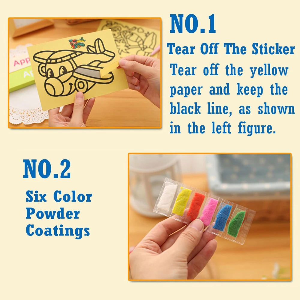 Childrens DIY Sand Art Kit Cartoon Doodle Gift Preschool IQ Craft Making Colorful Sand Art Toy 3 Sizes