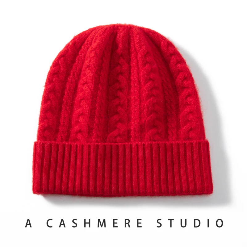 High-Quality Cashmere Hats Children's Winter Solid Color Knitted Twist Thick Children's Hats Warm Outdoor Hats Boys and Girls