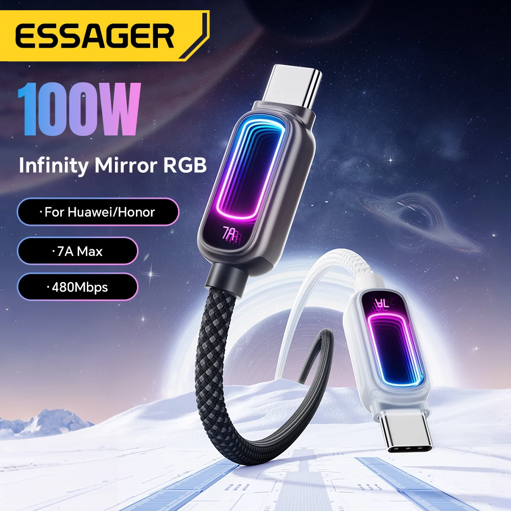 Essager 7A USB Type C Cable For Realme Xiaomi Huawei OPPO 100W PD Fast Charging Cable For MacBook Laptop iPhone 17 iPad Samsung