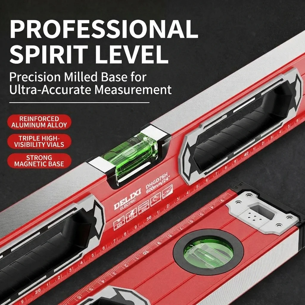 High Precision Thickened Level Solid Aluminum Alloy Strong Magnetic Multi-Size Level Ruler for Construction Decoration