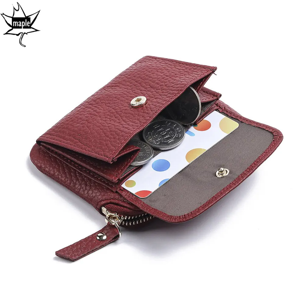 Fashion Genuine Leather Women Wallet with Car Key Holder Lychee Pattern Coin Purse Mini Change Purses Card Holder Zipper Pouch