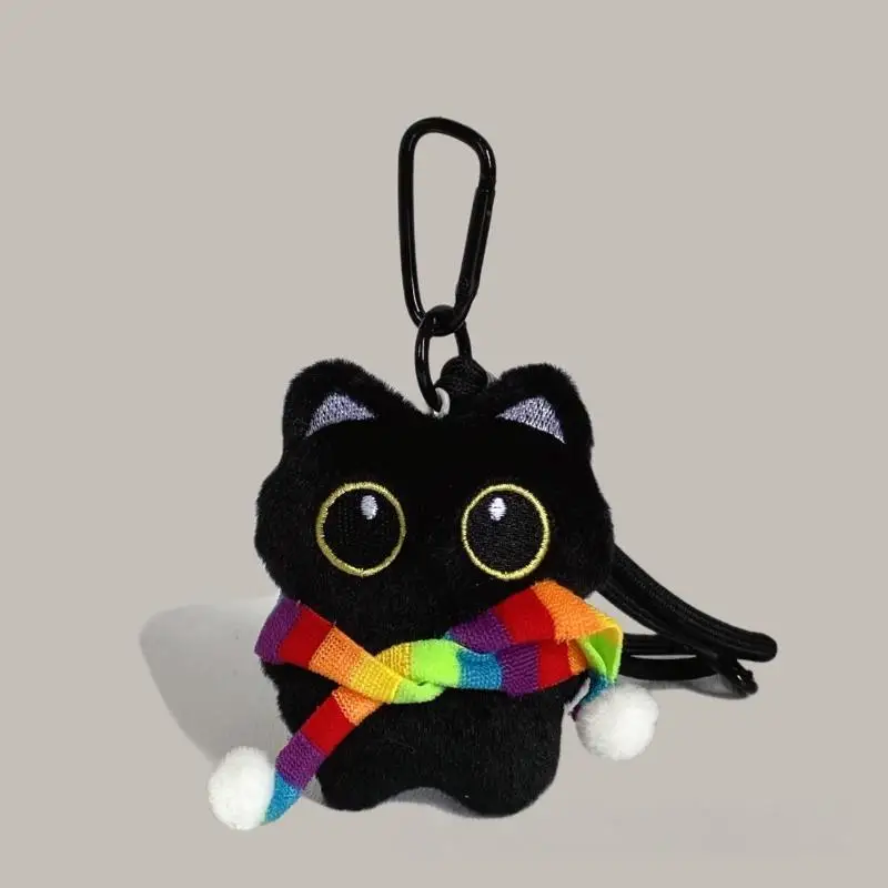 1Pcs Sweet Black Cat Plush Stress Relief Toy, Compact Pendant, Chic Black Cat Doll Keychain - Ideal Boy Girl Birthday Present