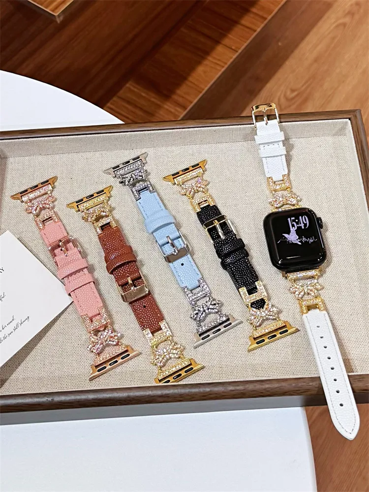 

Leather Watch Bands for Apple Watch Women Band 38 4142 44 46 49mm Bracelet Bling Butterfly Slim Leather Strap for iWatch S10 9 8