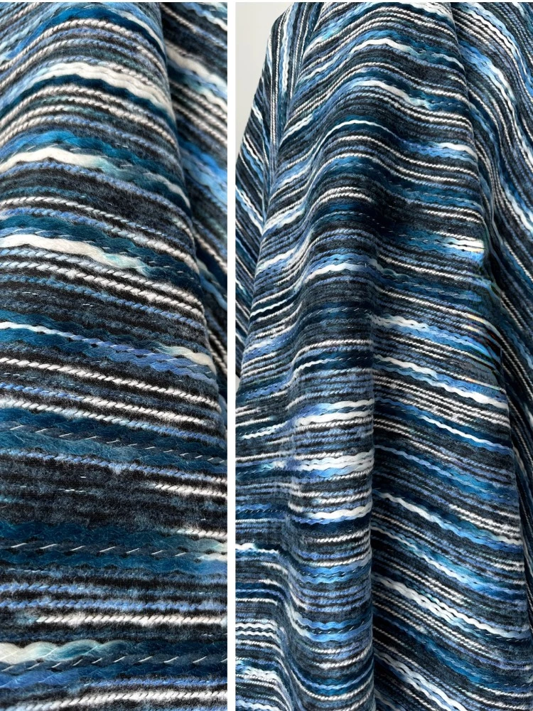 Thick Knit Fabric Blue Autumn Winter Designer Creative Ethnic Style Jacket Fabric Material for Clothes Cloth Diy Sewing Meter