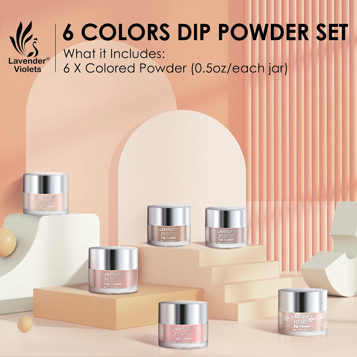 Juego de polvos de inmersión de secado al aire para mujer y niña, 6x0,5 oz, gran capacidad, color rosa desnudo, colores brillantes, para salón de uñas francés, manicura DIY, regalo