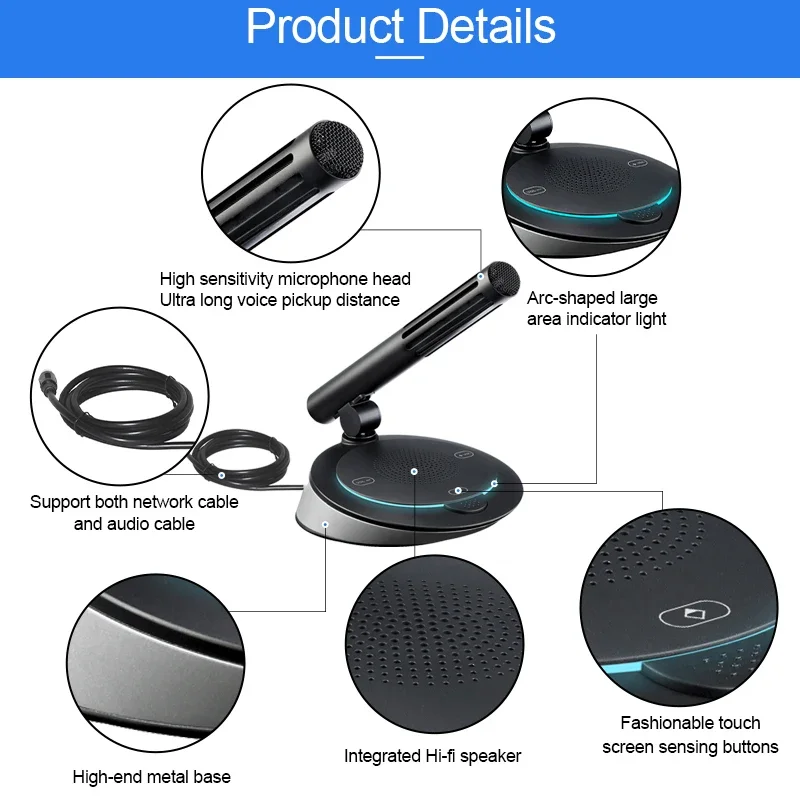 Цифровой сетевой кабель Проводная конференц-система Камера для обсуждения Отслеживание председателя Микрофон для деликатесов Конференц-микрофон