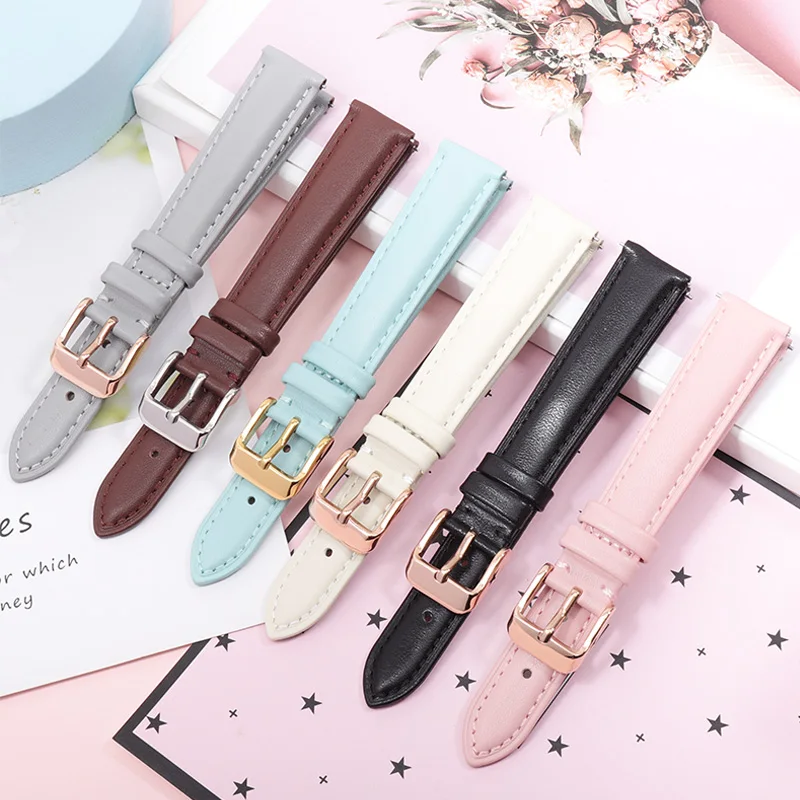 pink Soft Cowhide Watchband for Casio Citizen Fossil Plain Watch Strap DW Ladies Bracelet Blue Brown 12mm 14mm 16mm 18mm 20mm