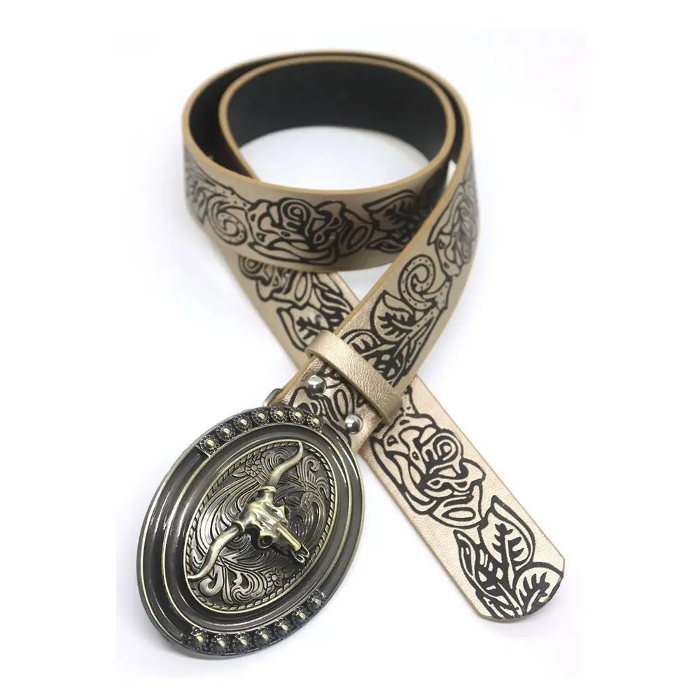 Cinturón Vintage Y2K estilo bohemio Hip Hop Harajuku cinturón con hebilla de cabeza de vaca pretina Punk Rock