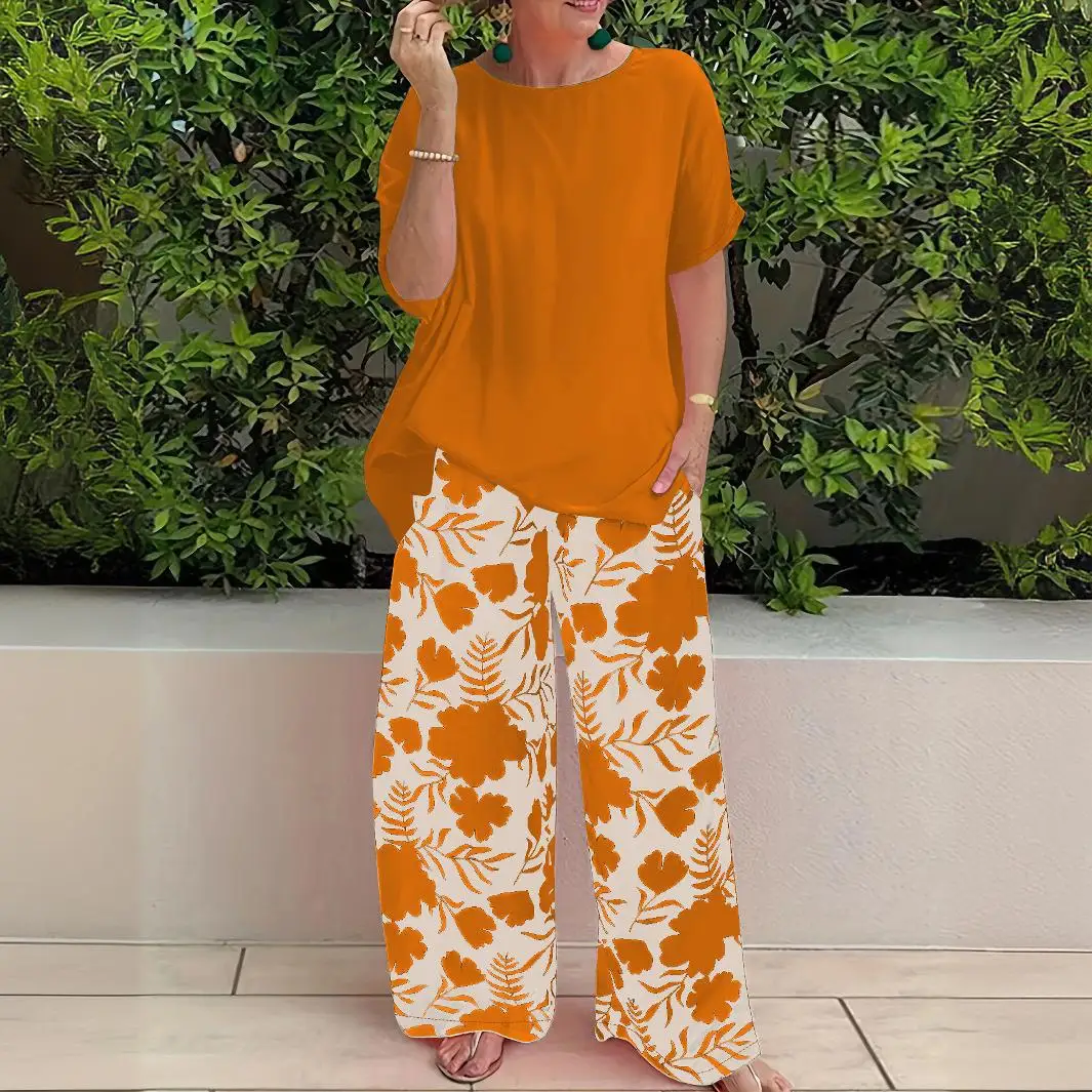 Summer African Clothes for Women Fashion Short Sleeve Polyester 2 Piece Top Long Pant Matching Sets Dashiki African Clothing