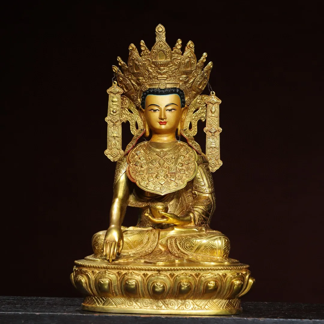 Tibetan Brass Gilt Painting Face Awakening Tara Guanyin Gem Buddha Statue Ornament Home Buddhist Hall Supplies 38cm