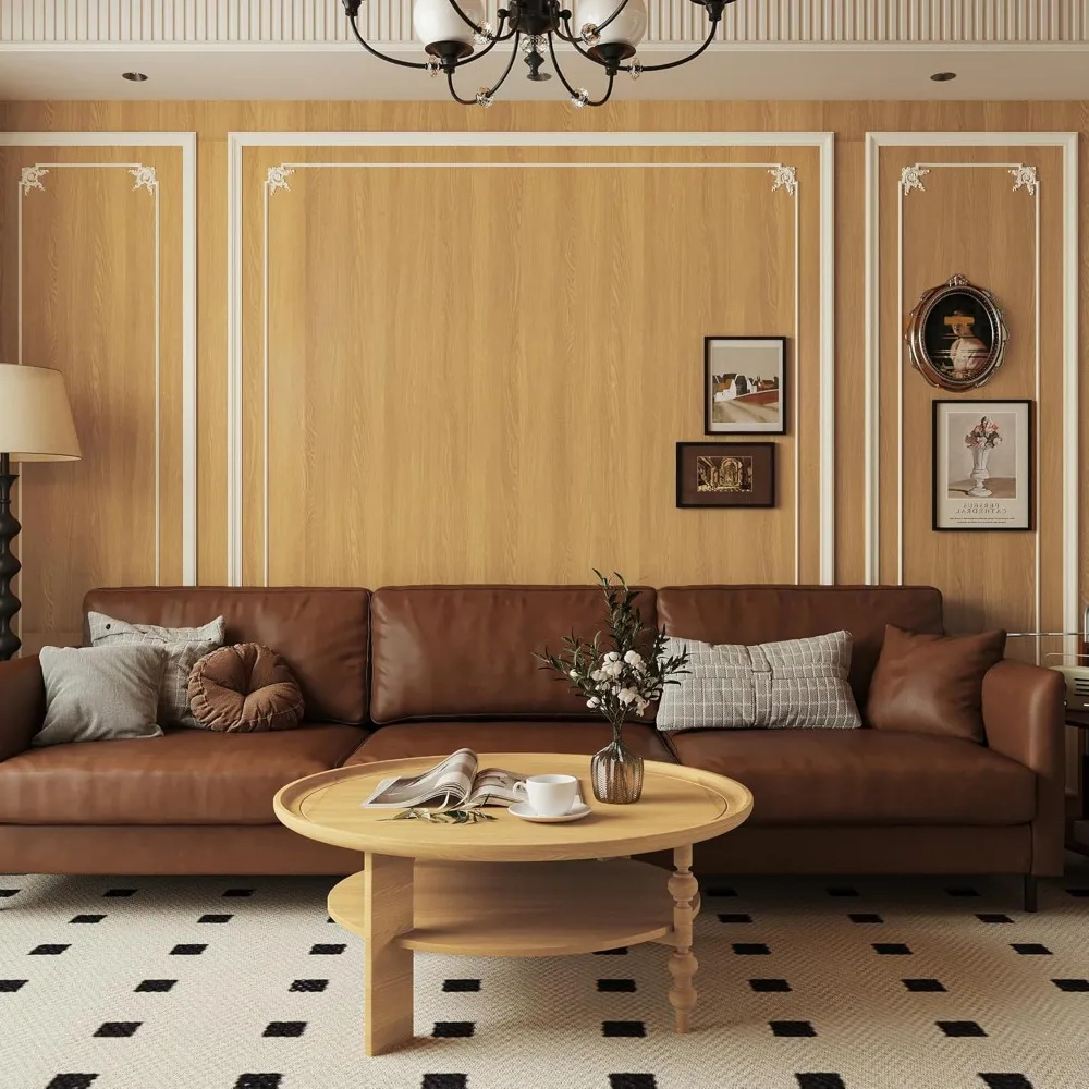 ورق اتصال مصنوع من الخشب الطبيعي، 48 × 196، فينيل بني أصفر، مقاوم للماء، ورق حائط ذاتي اللصق لسهولة التركيب
