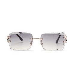 Ruiao, gafas de sol de lujo de alta calidad sin montura con corte de diamante, lentes de nailon UV400, gafas cuadradas de moda con patas de metal para hombres y mujeres