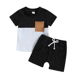 SXYPAYXS-Toddler Boys Girls Outfit Contrast Short Sleeve T-Shirt With Elasticated Waist Shorts Kids Summer Dresses