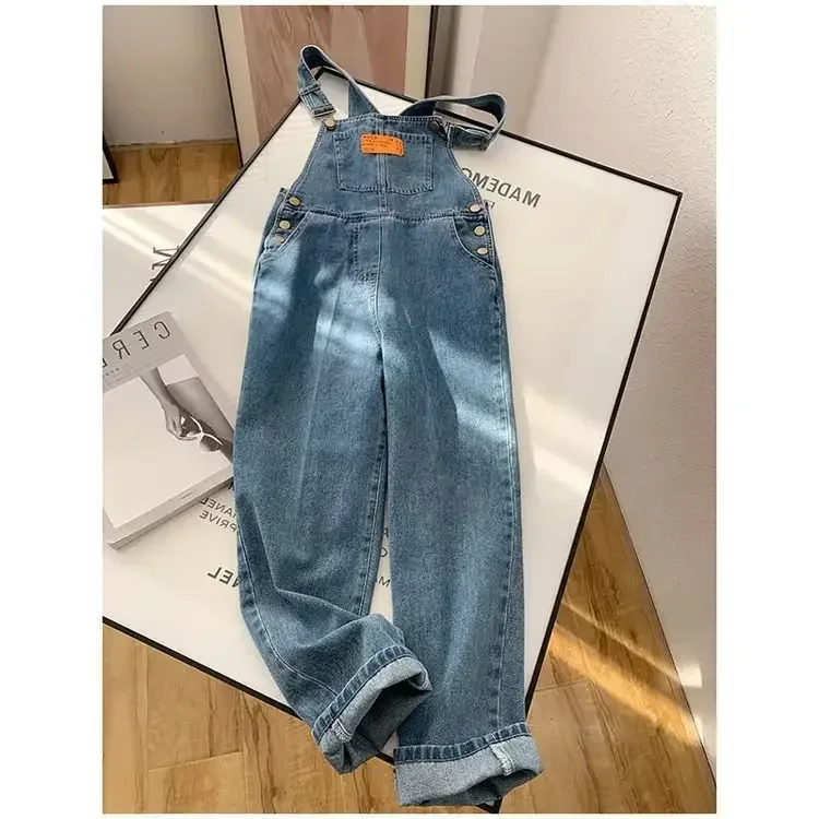 Jumpsuits Women Streetwear Denim Overalls Vintage Loose Casual Wide Leg Pants High Waist Strap Straight Jeans Trousers New