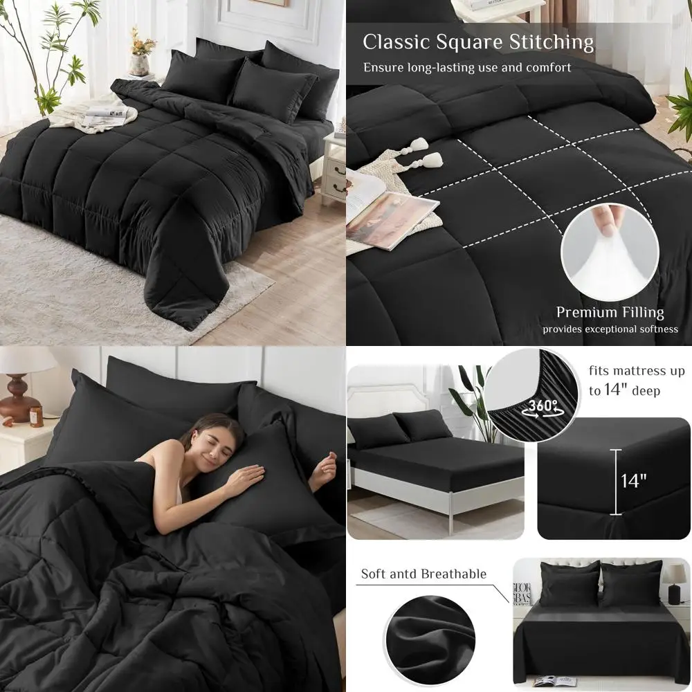 

Oeko-TEX Certified 7-Piece Queen Bedding Set: Ultra-Soft Comforter, Sheets, Pillowcases & Shams - Black