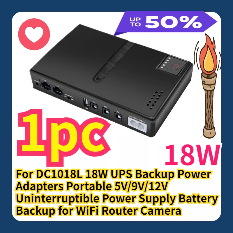 

For DC1018L 18W UPS Backup Power Adapters Portable 5V/9V/12V Uninterruptible Power Supply Battery Backup for WiFi Router Camera