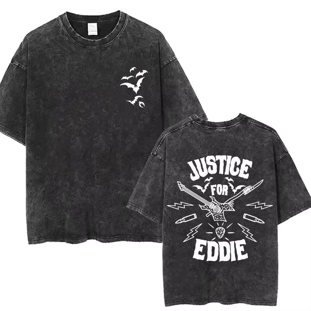 

Винтажные футболки с эффектом потертости Eddie Munson: Демогоргон, Каннибал, Цветочный Монстр. Мужские оверсайз футболки в стиле рок-стритвир.