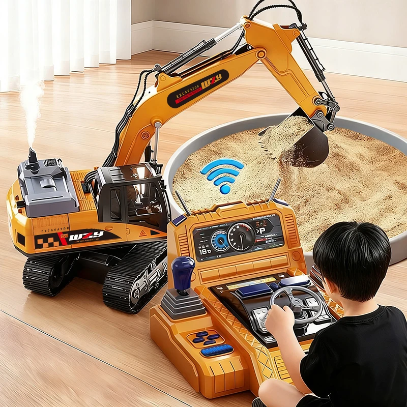 

RC Excavator Truck Alloy 12/13/15CH Engineering Vehicle Sound Spray Lighting 680 Rotation Car Kids Toys for Boys Christmas Gift